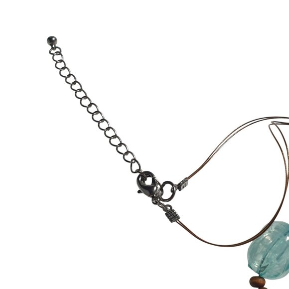 Coconut Shell Pendant Necklace Adjustable Length Turquoise Blue Wood Beads Gift - Picture 4 of 5